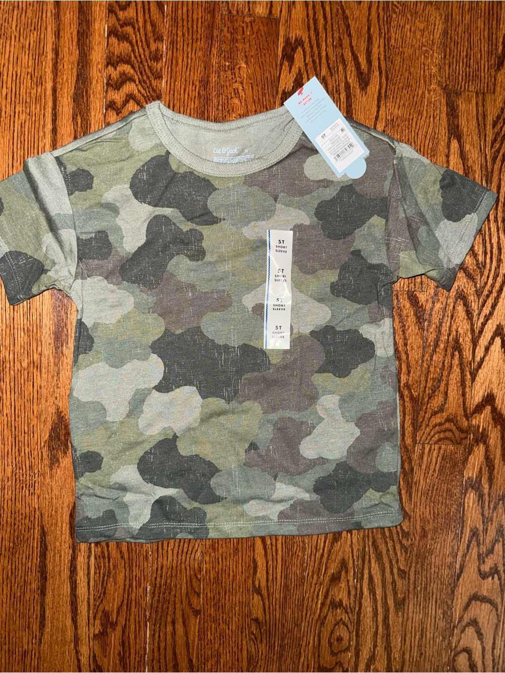 Cat & Jack Green Camouflage Short Sleeve Tee - Olive & Dark Green